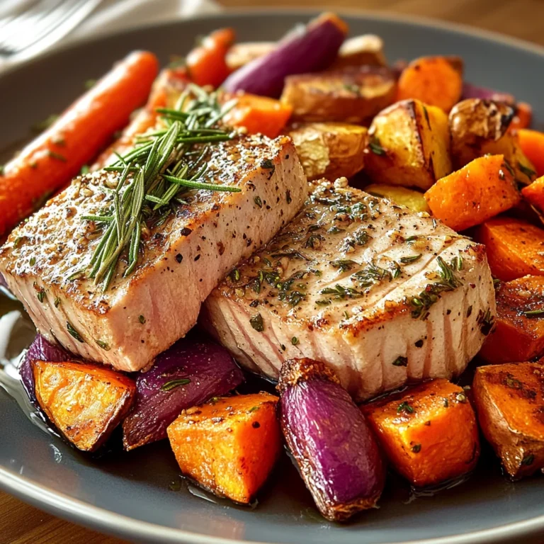Herbed Tuna Steaks with Roasted Root Veggies
