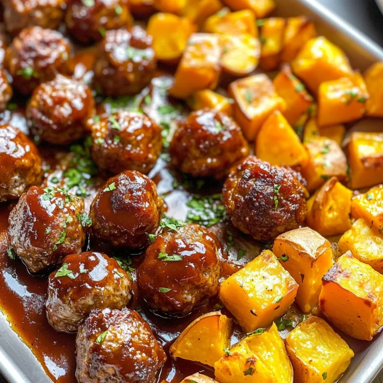 Sheet Pan Honey BBQ Meatballs with Sweet Potatoes