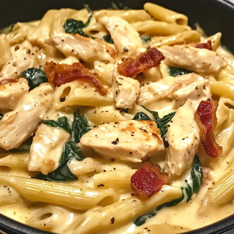 Creamy Chicken Bacon Penne with Spinach