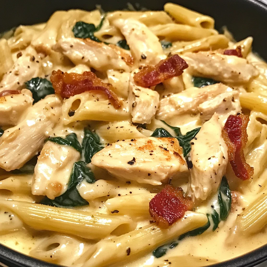 Creamy Chicken Bacon Penne with Spinach