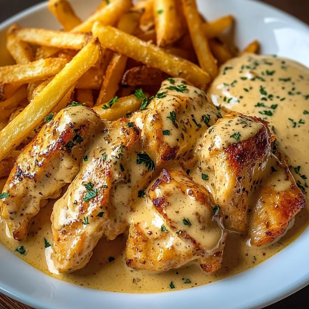 Creamy Garlic Herb Chicken with Crispy Fries