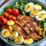 Crispy Chicken & Egg Salad Bowl with Fresh Banana & Greens