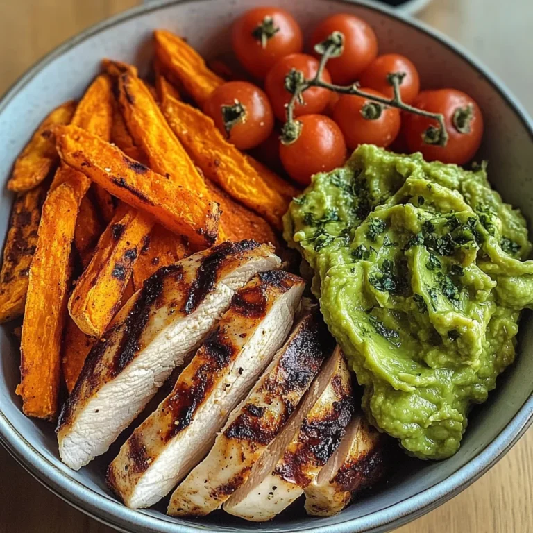 Grilled Chicken Power Bowl with Sweet Potato Fries & Guacamole